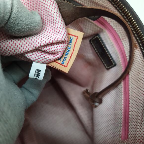 Dooney & Bourke Brown Canvas Leather Trim DB Printed Zipper Hobo Shoulder Bag - Picture 15 of 16